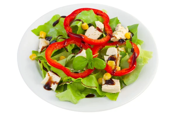 Salad with chicken on the white plate — Stock Photo, Image
