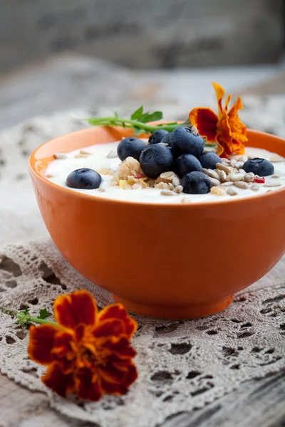 Joghurt mit Blaubeeren — Stockfoto
