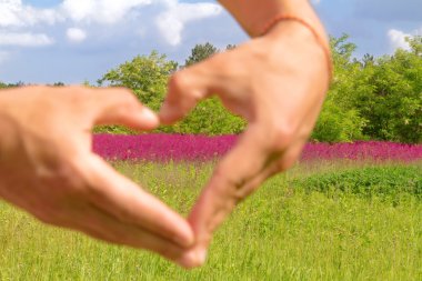 Loving the nature. Human hands forming a love clipart