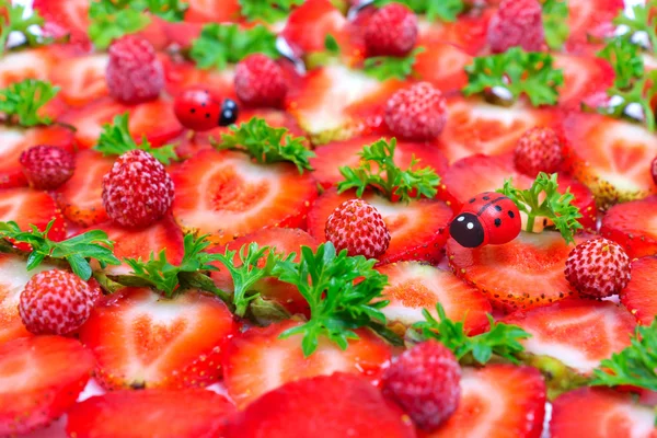 Rebanadas de fresa fresca y mariquitas —  Fotos de Stock