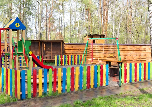 stock image Colorful wooden children playground equipment