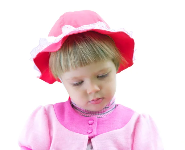 孤立在白色的粉红色裙子的小女孩 — 图库照片