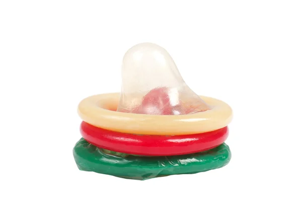 Preservativos coloridos aislados en blanco — Foto de Stock