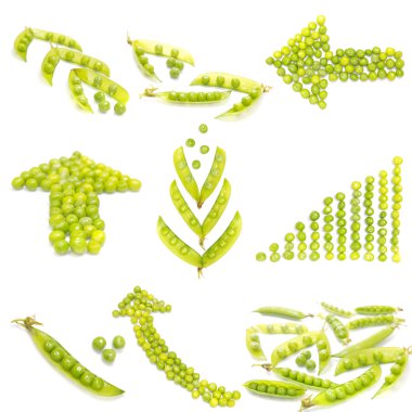 Ripe pea pods set on white clipart