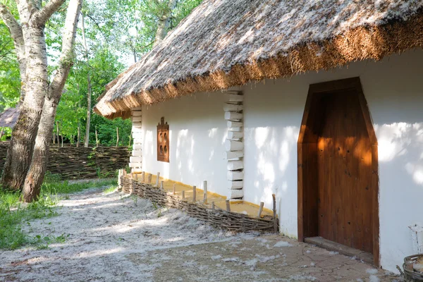Oud landelijk huis met stro dak — Stockfoto