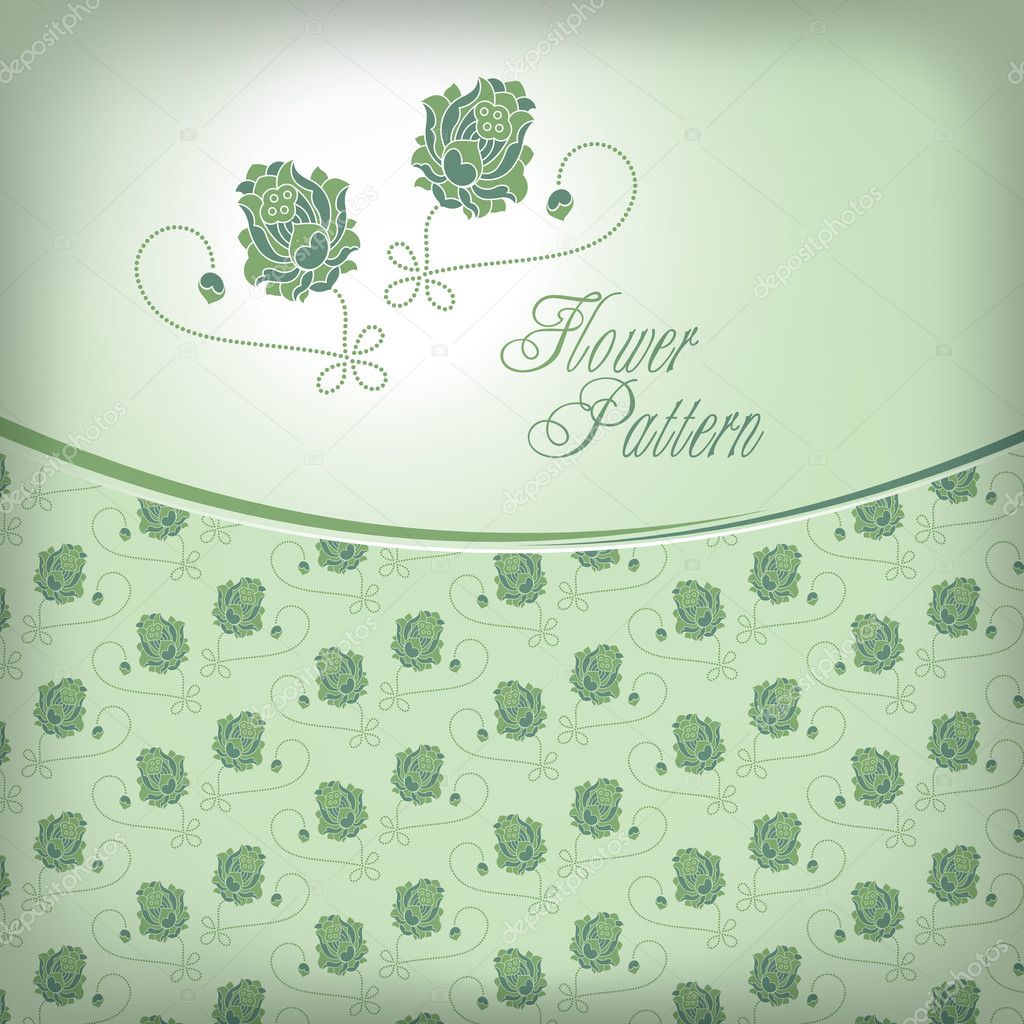 Vector illustration: green tone cover, seamless color lotus pat