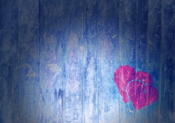Tábuas de madeira com dois corações desenho — Fotografia de Stock