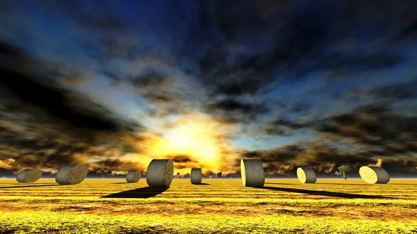 Соломенные тюки на поле против неба — стоковое фото