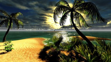 Hawaiian sunset in tropical paradise clipart