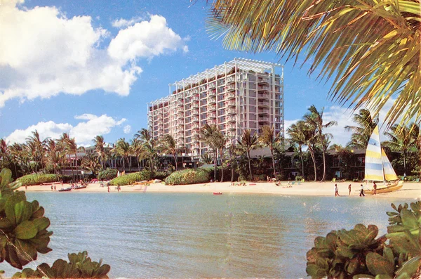 Plaża pocztówka wyświetlone honolulu — Zdjęcie stockowe
