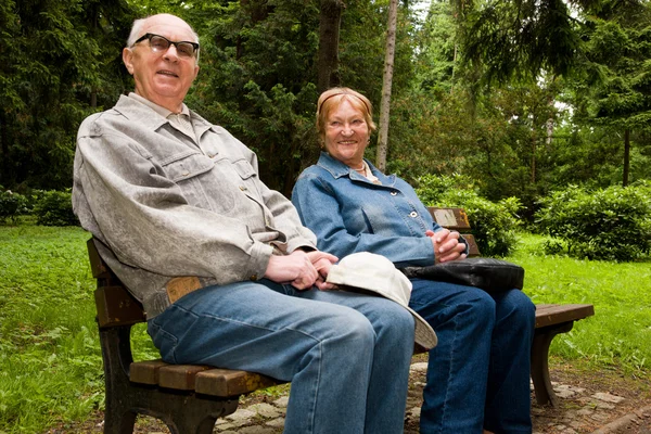 Felice coppia anziana nel parco — Foto Stock