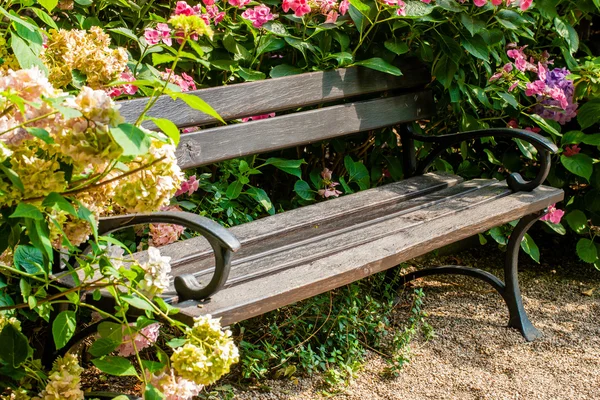 stock image Bench in the park at sunset