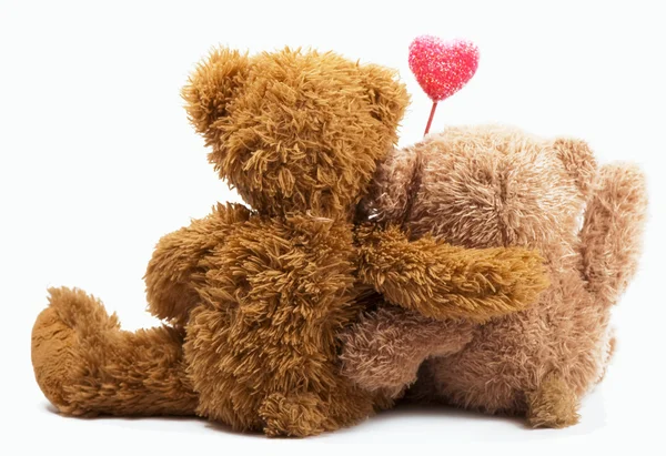 Teddy Bears with pink love heart — Stock Photo, Image