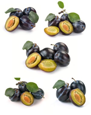 Plum and a half and leaves clipart