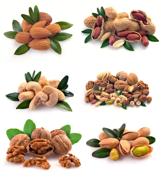 Set of nuts on a white background — Stock Photo, Image