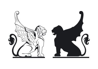 Black and white griffin illustration clipart