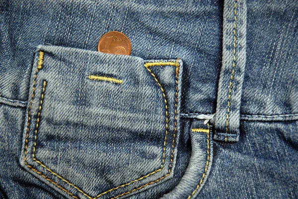 1 cent euro i fickan — Stockfoto