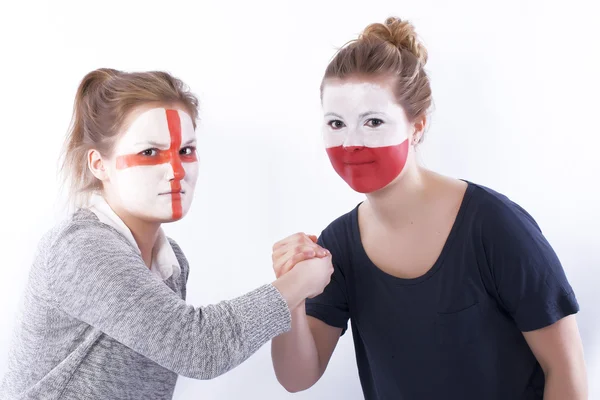 stock image Football soccer fans arm wrestling