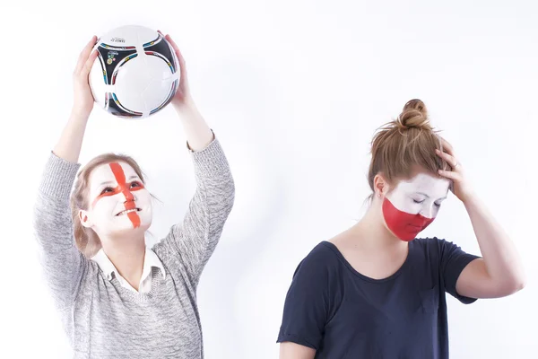Labdarúgás foci rajongók győztes vs vesztes — Stock Fotó