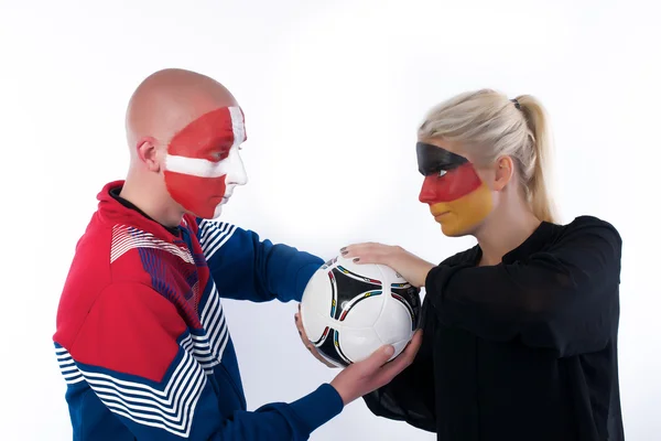 stock image Football soccer fans fights over ball