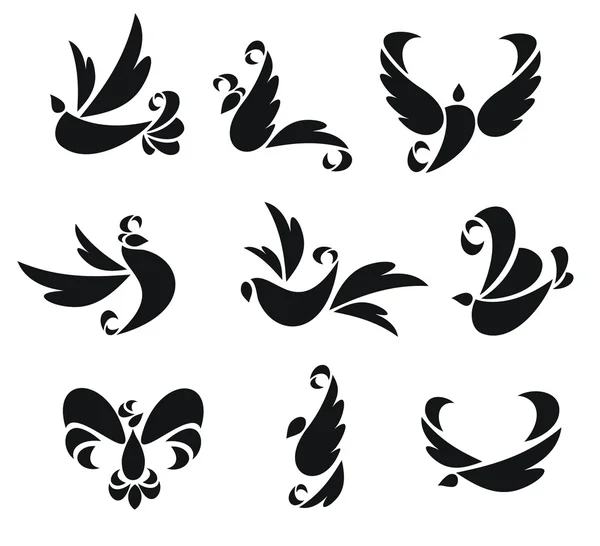 鸟的九个 silhouettes — 图库矢量图片