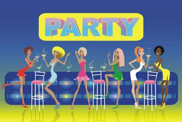 Beautiful girls drinking cocktails at a party — Stock Vector