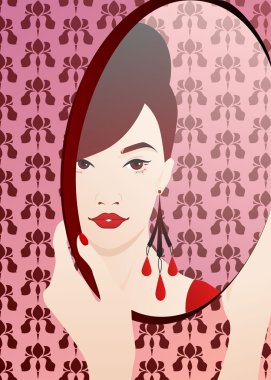 The girl and the mirror clipart