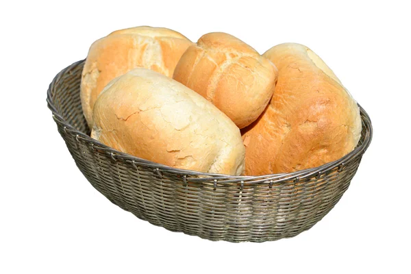 stock image Bread rolls in a basketon white