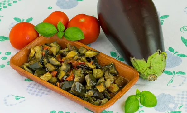 Eggplants and ingredients — Stock Photo, Image