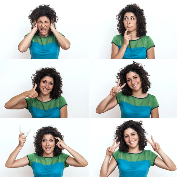 Stock image Young girl collection of expressions on white background