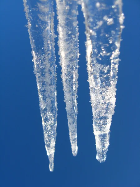 Eiszapfen auf dem Hintergrund des blauen Himmels — Stockfoto