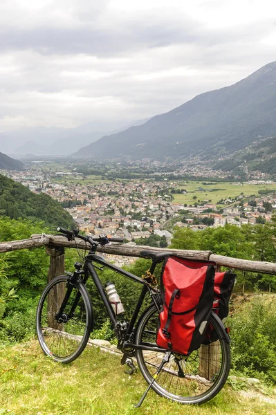 Valtellina, panoramic view, and bicycle — Stock Photo, Image
