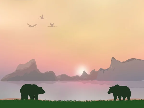 Deniz manzarası zemin karşı ayılar — Stok Vektör