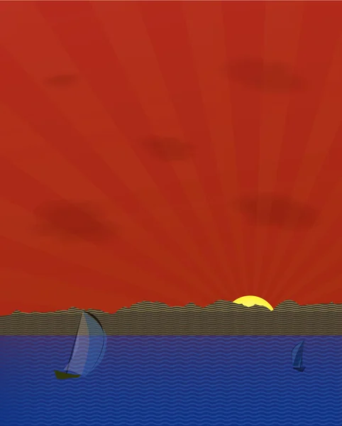 Navi in mare sullo sfondo dell'alba — Vettoriale Stock