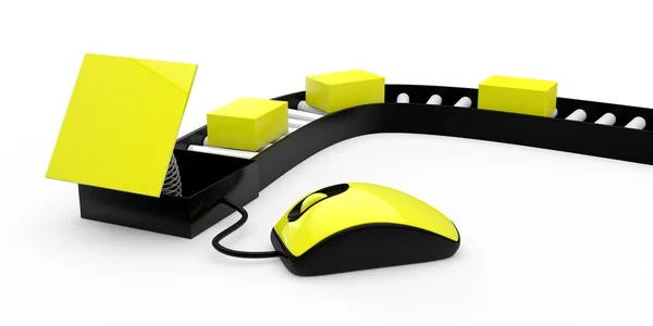Yellow 3d mouse with boxes — Stock Photo, Image