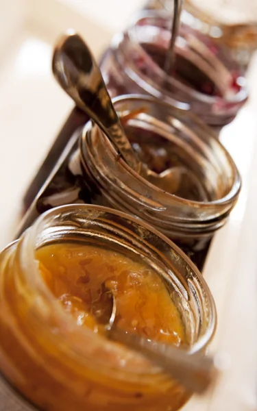 stock image Row of jams and jellies