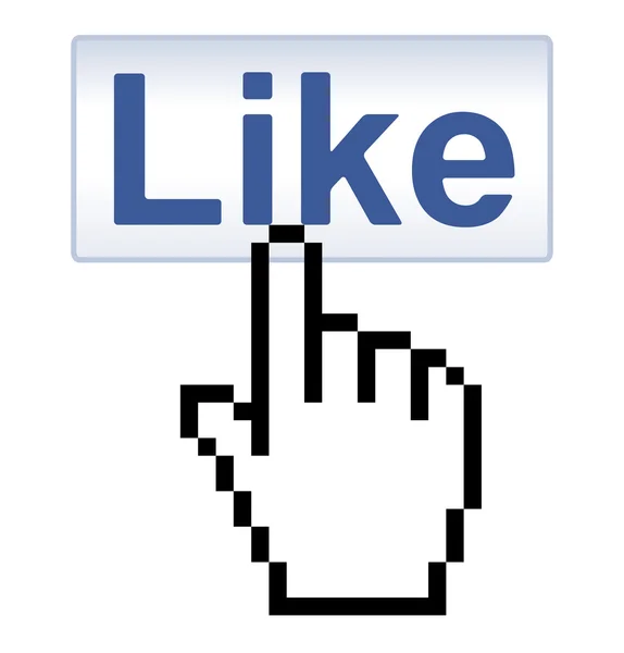 Like Button and pixelated Hand Cursor — Stock Vector