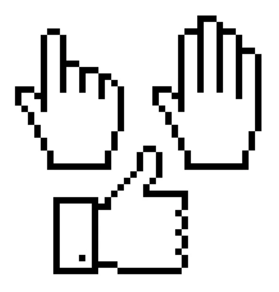 Conjunto de iconos pixelados de la mano, vector — Vector de stock
