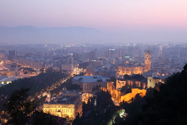 View over the city of Malaga at dusk, Spain — Stock Photo, Image