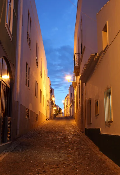 Street in the old town of Lagos at dusk. Algarve Portugal — Stock Photo, Image
