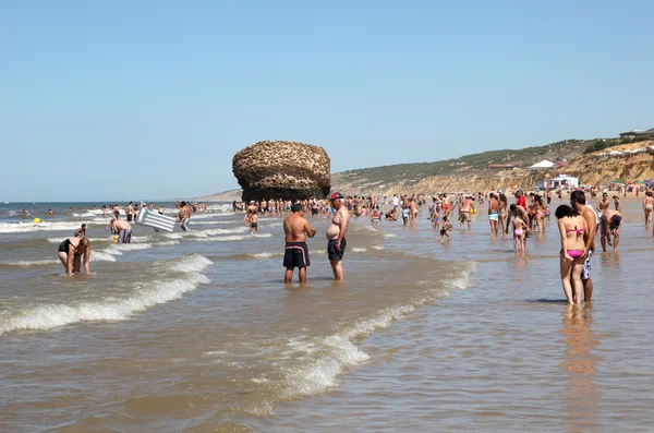 Praia de Matalasca=as com a Torre la Higuera. Huelva, Andaluzia Espanha — Fotografia de Stock