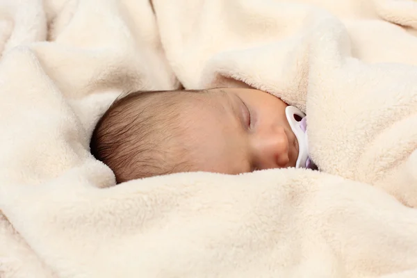 Cute newborn baby sleeping in soft blanket — Stock Photo, Image