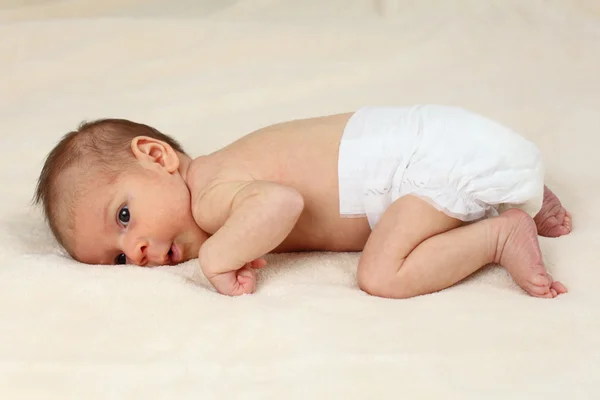 One month old baby girl on soft blanket — Stock Photo, Image