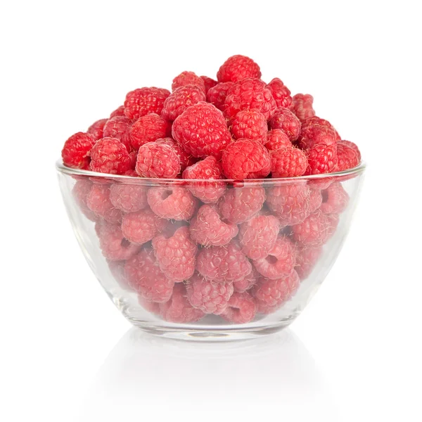 stock image Fresh raspberries in a bowl isolated on white