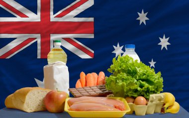 Basic food groceries in front of australia national flag clipart