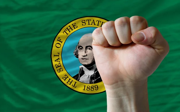 Nás státní vlajka Washingtonu s tvrdá pěst vpředu to symbol — Stock fotografie