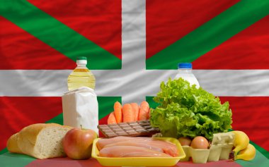 Basic food groceries in front of basque national flag clipart