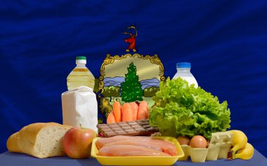 Basic food groceries in front of vermont us state flag clipart