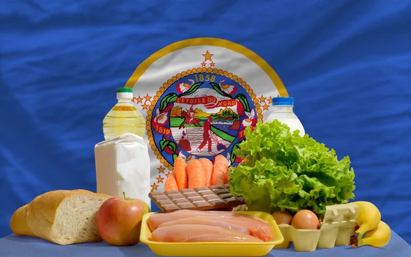 Grundnahrungsmittel Lebensmittel vor minnesota us state flag — Stockfoto