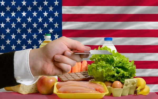 stock image Buying groceries with credit card in america